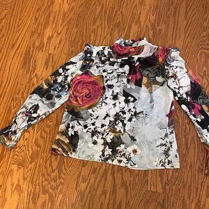 Bebe Top : Sheer floral long-sleeve top